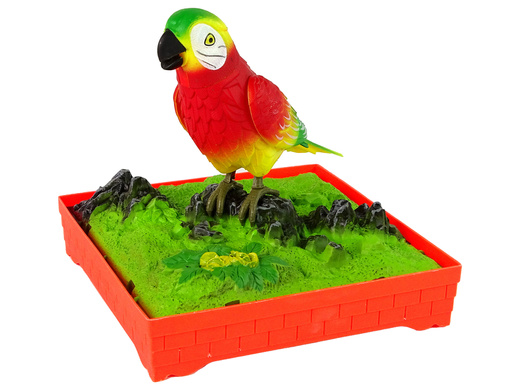 Colorful parrot with a cage