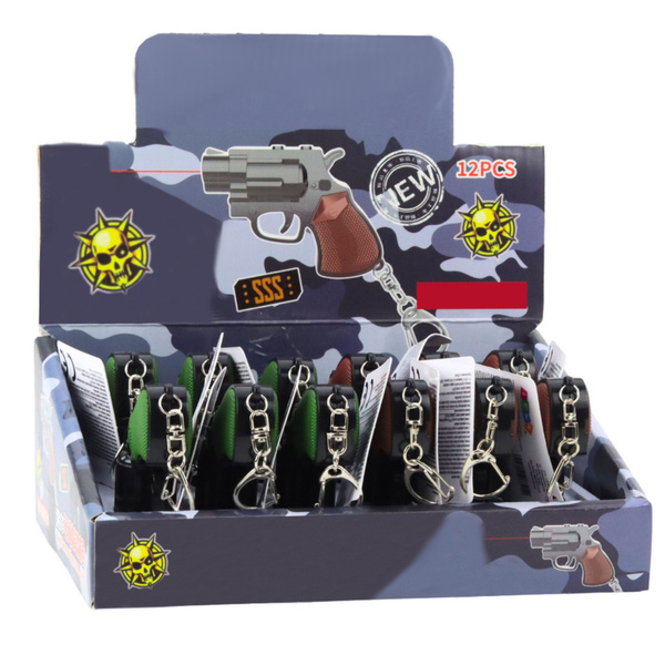 Mini-Pistolen-Revolver-Schlüsselanhänger mit LED-Licht und Laser 6,5 cm