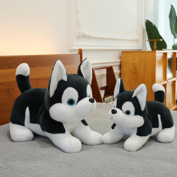 Plüsch-Maskottchen Husky Hund Schwarz und Weiß 30cm