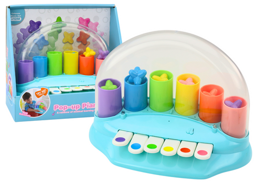 Interaktives Klavier mit blauen Pop-Up-Sternen