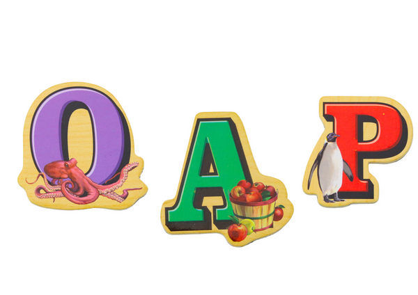 Set of Wooden Letters Pictures Magnets 26 Pieces