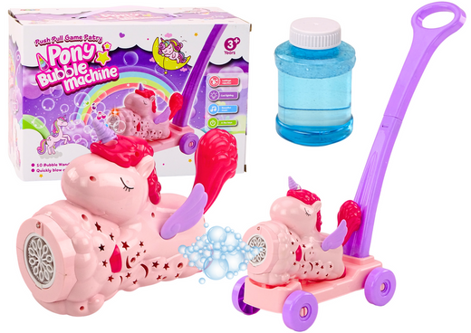 Seifenblasen-Maschinenfahrt auf Einhorn-Lichtern klingt rosa