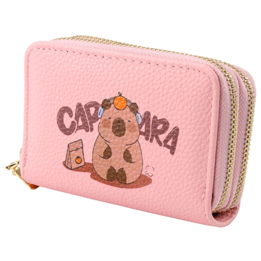 Geldbörse mit zwei Fächern und Kartenfächern, Capybara Pink, 12,5 x 8,5 cm