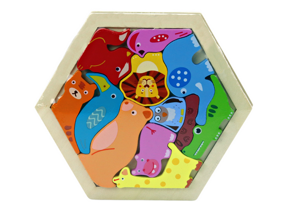 Jigsaw Puzzle Animals Wooden Blocks Colorful 12 pieces.