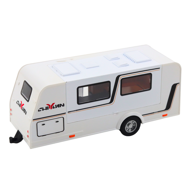 Geländewagen-Camper-Set, Metallantrieb, Lichter, Geräusche, Weiß, 1:32