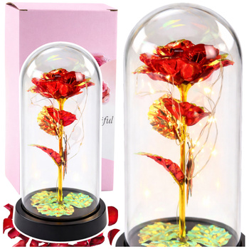 Eternal Rose In Glass Crystal LED Lighting Butterfly Red 21x11cm