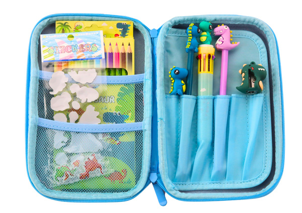 School Pencil Case with Dinosaur Blue Accessories