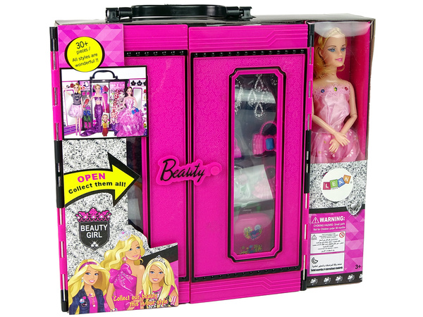 Doll with Clothes Closet Dressing Room For Dolls In the Beauty Girl Suitcase