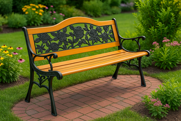 Garden Bench Wooden Metal Park Bench with Backrest