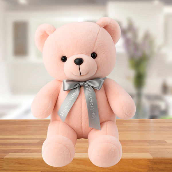 Plush Mascot Cuddly Toy Teddy Bear With Bow Happy Every Day Pink 55cm