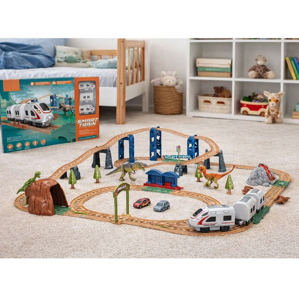 Elektrische interaktive Züge, Waggons, Tunnel, Vulkan, Dinosaurier 95 cm