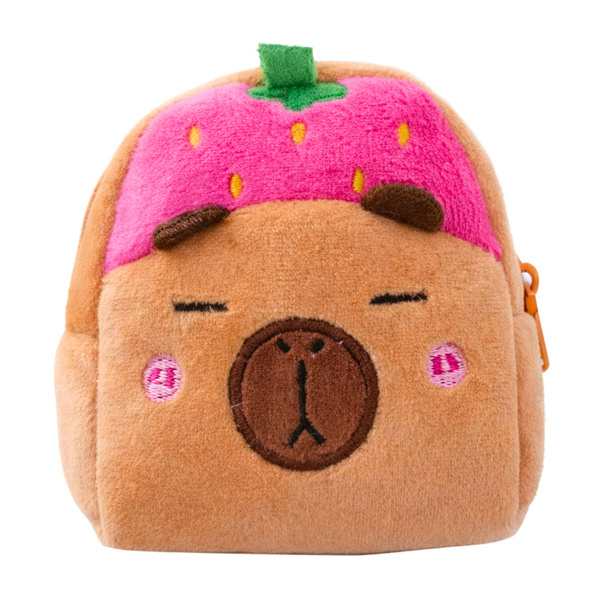 Plush Wallet with Keychain Capybara Strawberry Pink 9.5 x 8 cm