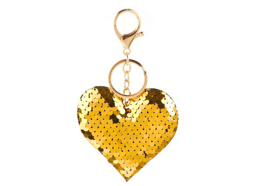 Heart Keychain Sequins Double Sided Silver Gold