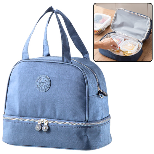 Thermoisolierende Frühstückstasche mit verstellbarem Riemen, Blau, 27 cm