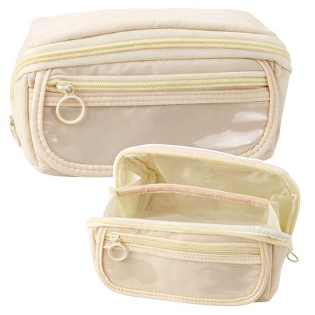 Pencil Case School Kit, Expandable, Roomy, Cream, Beige, 20x10cm