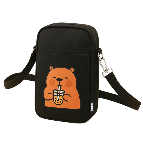 Capybara Schultertasche mit verstellbarem Riemen, Schwarz, 20 x 14,5 cm