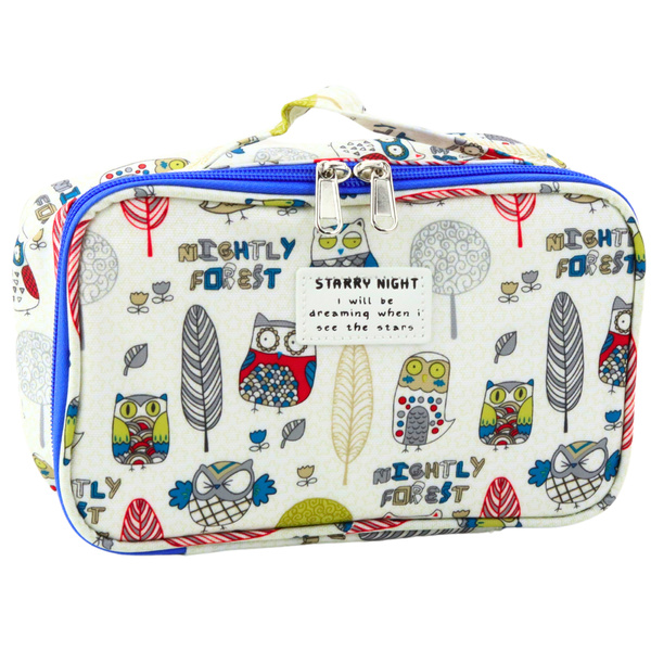 Pencil Case School Organizer Cosmetic Bag Pocket Owls White 22.5cm
