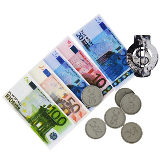 Set Spielzeuggeld Euro-Banknoten Münzen Euro-Anhänger