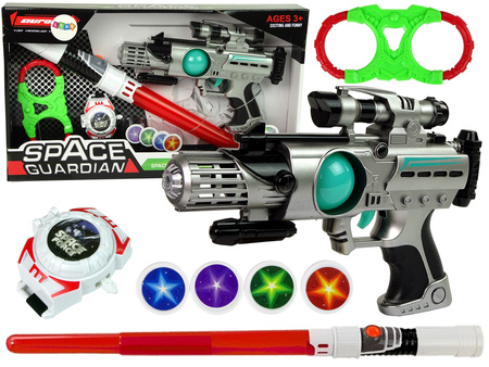 Space Warrior Set Laser Gun Lightsaber Handcuffs Disc Thrower
