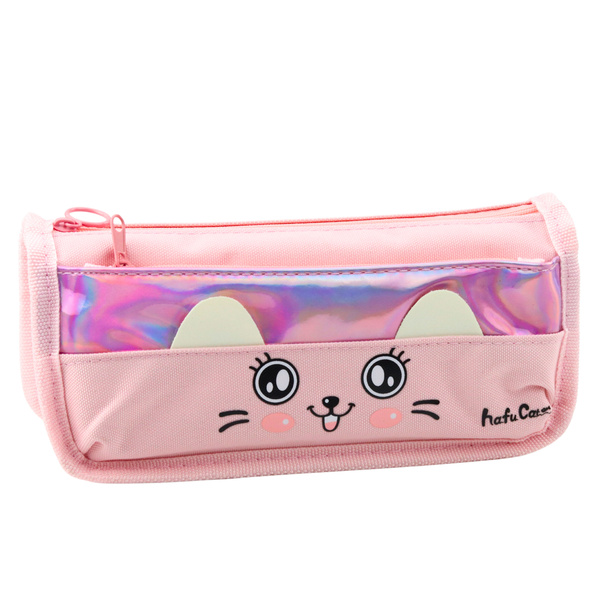 Piórnik Szkolny Z Kotem Dwie Kieszenie Różowy 21,5cm