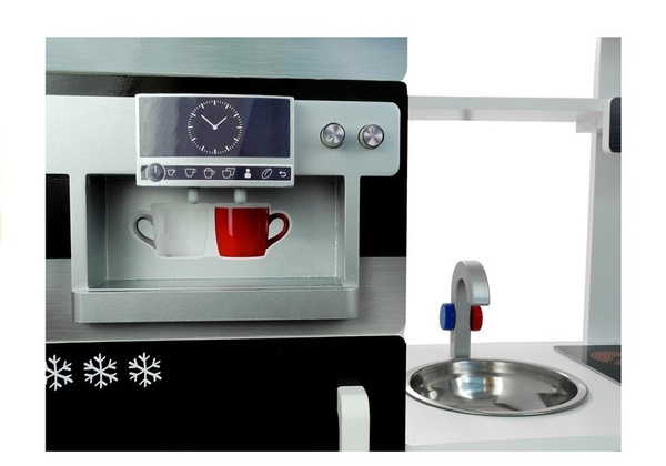 Holzküche mit Kaffeemaschine Kühlschrank Backofen Regal Mikrowelle