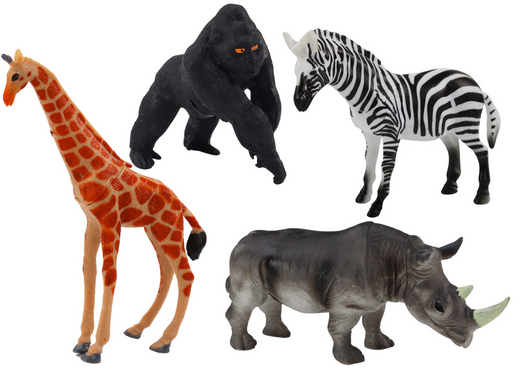 Set afrikanischer Tierfiguren, 4-teilig, Giraffe, Gorilla