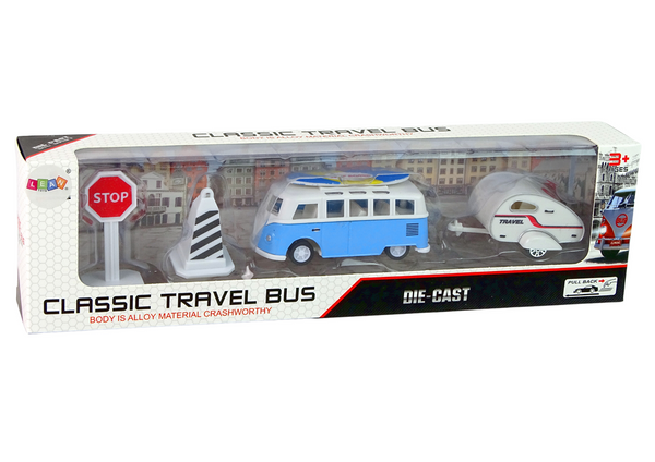 Blue Bus with Caravan Set of Vehicles
