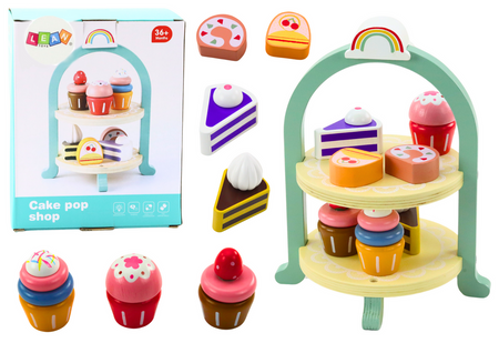 Set aus Holzständer für Süßigkeiten, Kuchen, Cupcakes