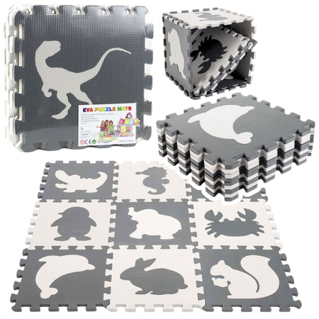 Soft Puzzle Educational Mat Dinosaurs EVA Foam Beige Gray 9 pcs.