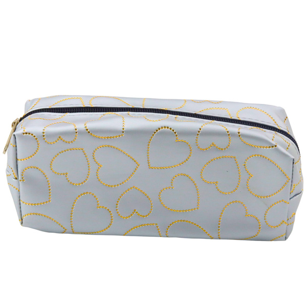 Federmäppchen mit einem Fach für Schule und Büro, Gold, Herzen, Silber, 20 x 8 cm