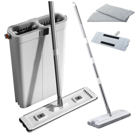 Cleaning Set: Double-Chamber Bucket, Microfiber Flat Mop