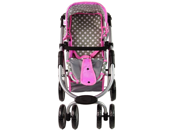 Wózek Dla Lalek Spacerówka 2 w 1 Gondola Torba Różowy Gwiazdki