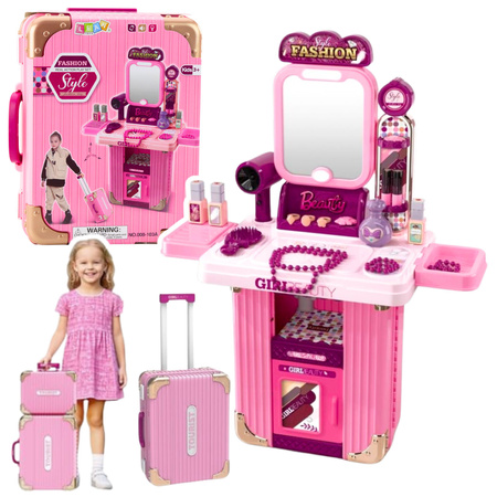 Dressing Table Makeup Set in a Suitcase Accessories 2 in 1 Pink
