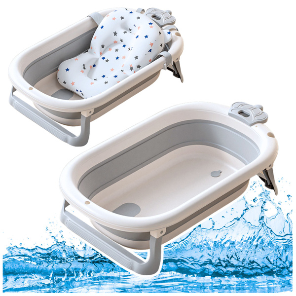 Babybadewanne mit Thermometer, faltbare Matratze, Sterne, Grau