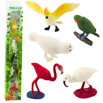 Set mit Mini-Figuren Vögel Exotische Papageien Flamingo 5 Stück.