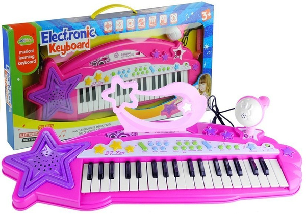 Kinder Piano Keyboard 37 Tasten MP3 + Mikrofon Rosa Klavier Musik