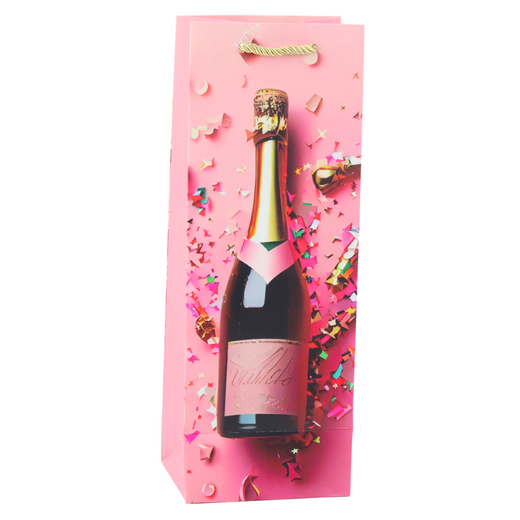 Papier-Geschenktüte für eine Champagnerflasche, Pastellfarben, 35 x 12 x 9 cm