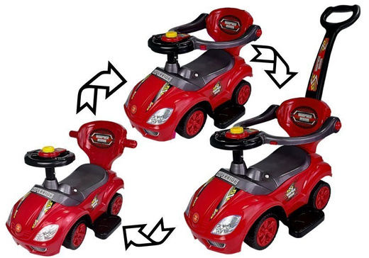 Toddlers Ride On Push Along with Parent Handle Mega Car 3in1 Red