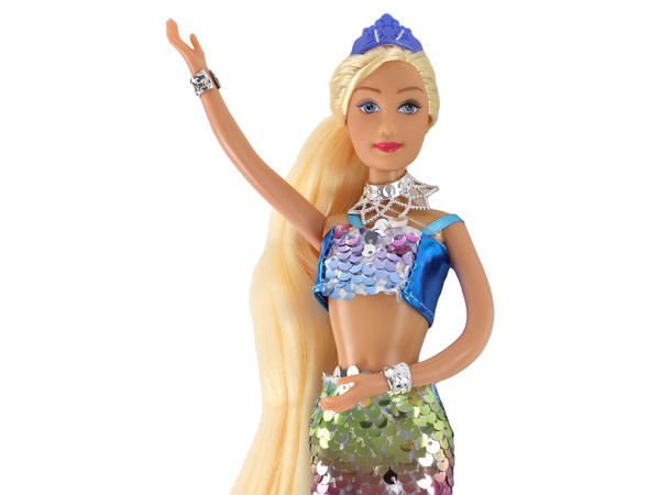 Mermaid Doll Blue Long Blonde Hair Mermaid Tail Sequins
