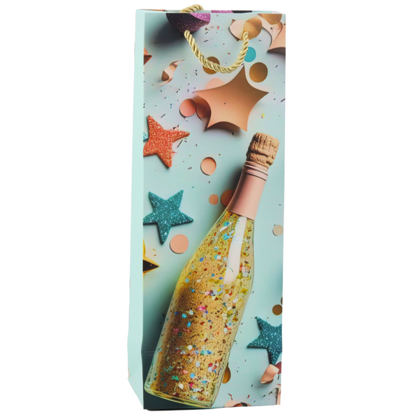 Papier-Geschenktüte für eine Champagnerflasche, Pastellfarben, 35 x 12 x 9 cm