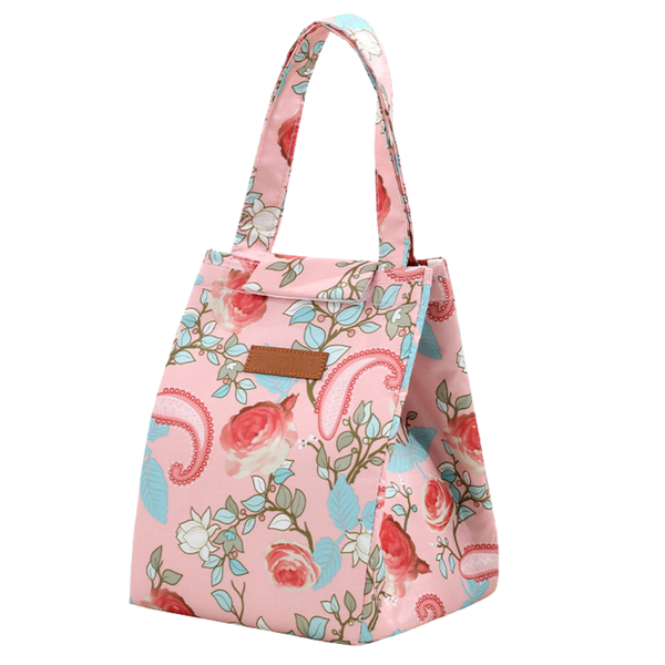 Thermal Insulating Breakfast Lunch Bag Pink Flowers 25cm