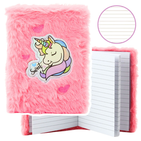 Plush Notebook Lined Unicorn Pink A6 80 Sheets
