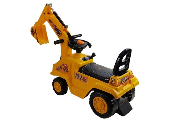 Excavator ride-on with a movable arm