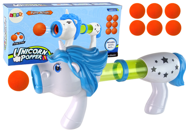 Soft Ball Launcher Gun Unicorn Blue Pink