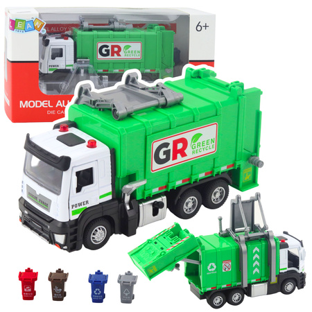 Garbage Truck with Motor 4 Garbage Bins Lights Sounds Green