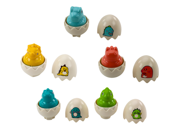 Set aus sechs geometrischen bunten Dinosaurier-Eiern