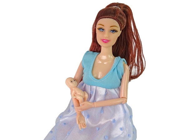 Lalka W Ciąży Mama Niemowlę Otwierany Brzuch Niebieska Sukienka 30 cm