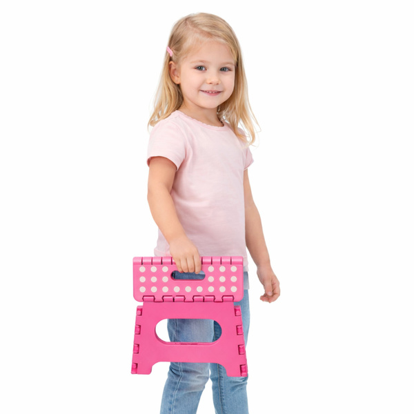 Klapphocker mit Fußstütze, rutschfest, rosa, 24 x 19 cm