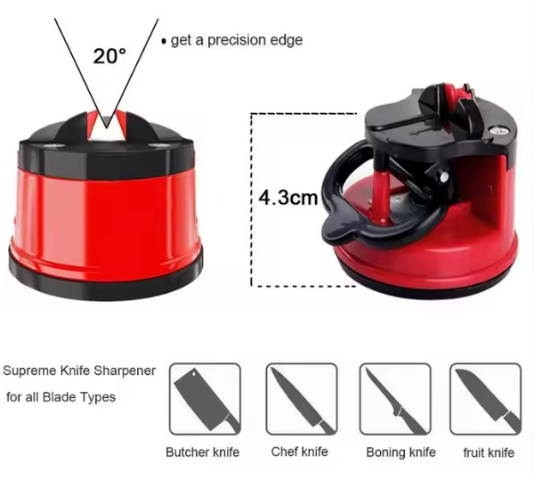 Knife and Scissor Sharpener with Suction Cup and Locking Lever Red