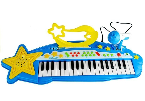 Großes elektronisches Keyboard für Kinder, 37 Tasten, MP3-Mikrofon, Blau